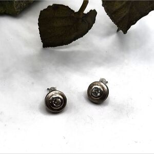 "5/$25" Vintage Sterling Silver Glass Crystal Circle Stud Earrings